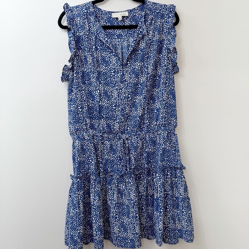 Pinch Women's Blue & White Polka Dot Dress Drawstring Waist Ruffle Large
